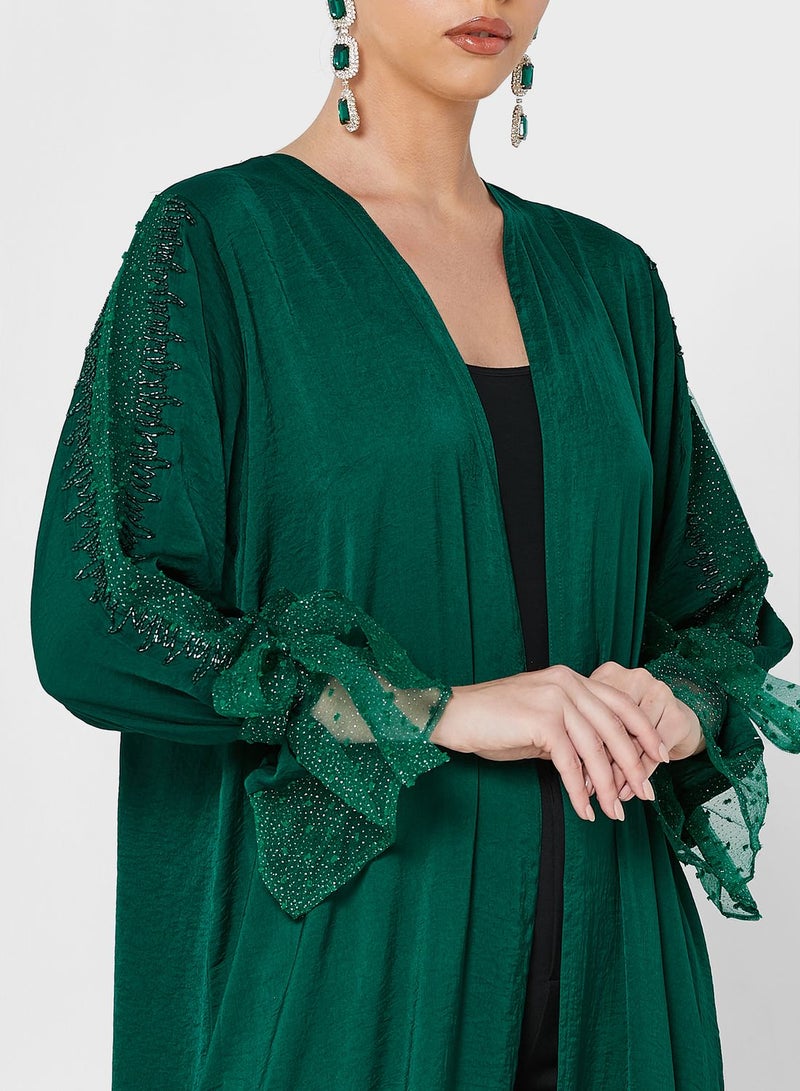 Khizana Sleeve Tie Detail Abaya With Sheila - Image 3