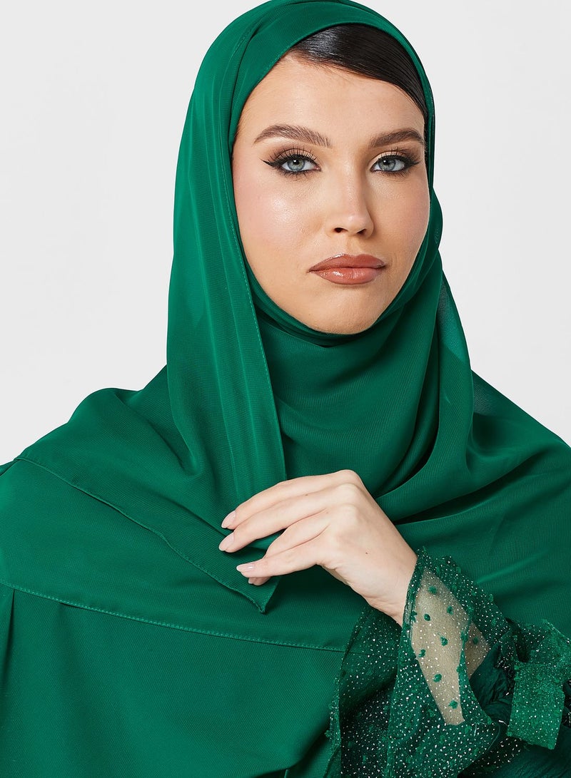 Khizana Sleeve Tie Detail Abaya With Sheila - Image 4
