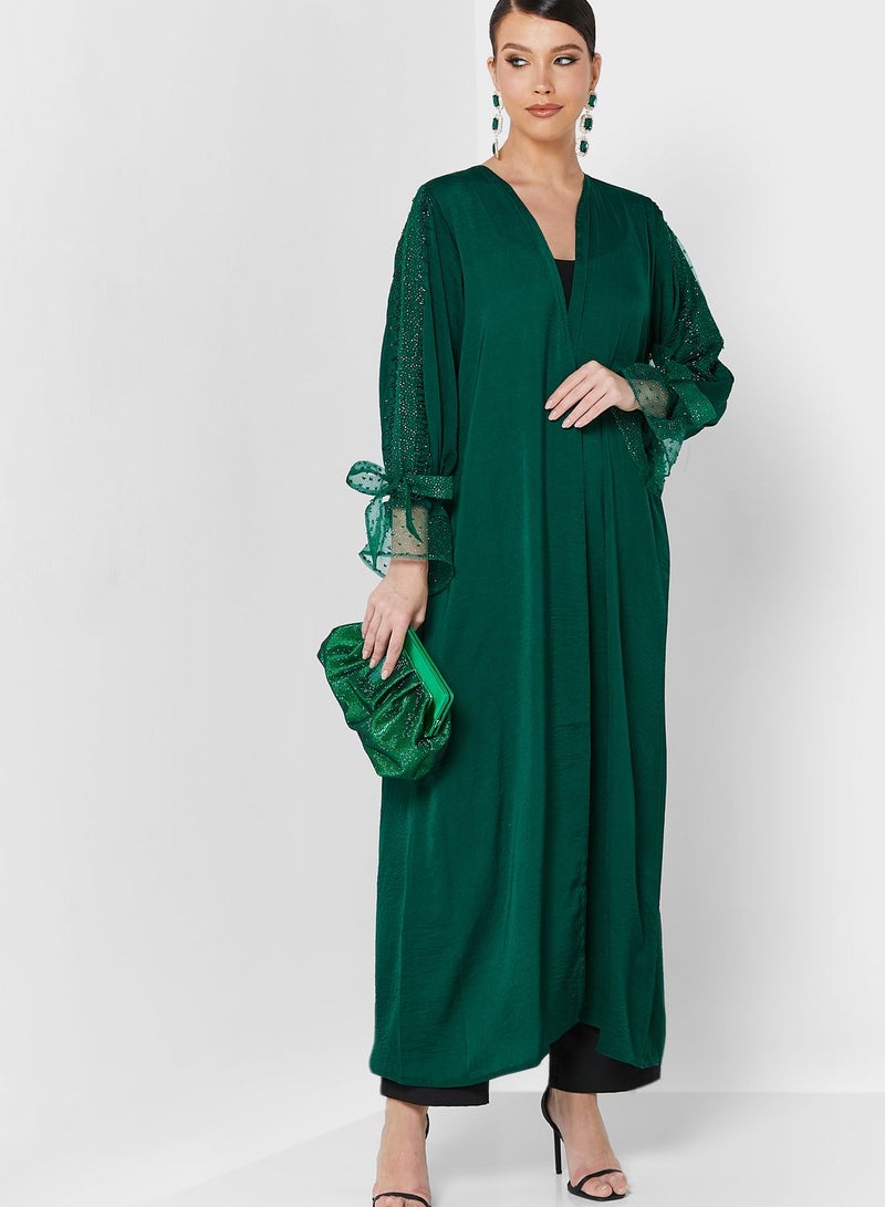 Khizana Sleeve Tie Detail Abaya With Sheila - Image 1