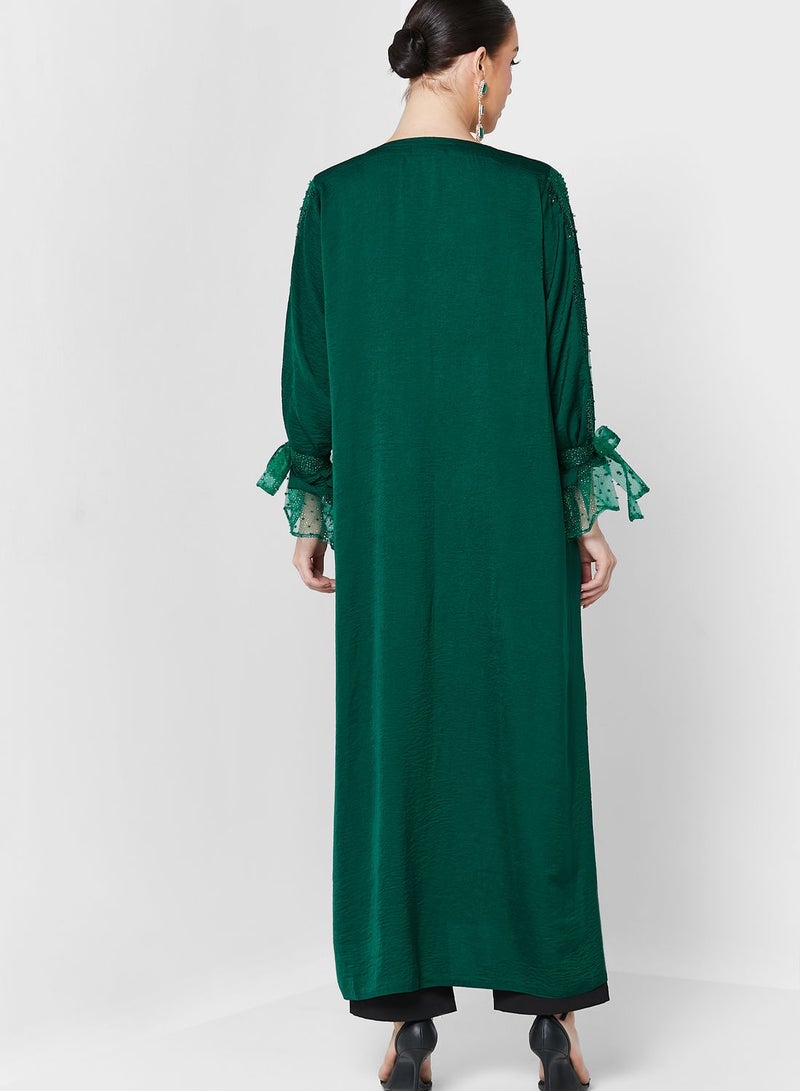 Khizana Sleeve Tie Detail Abaya With Sheila - Image 2