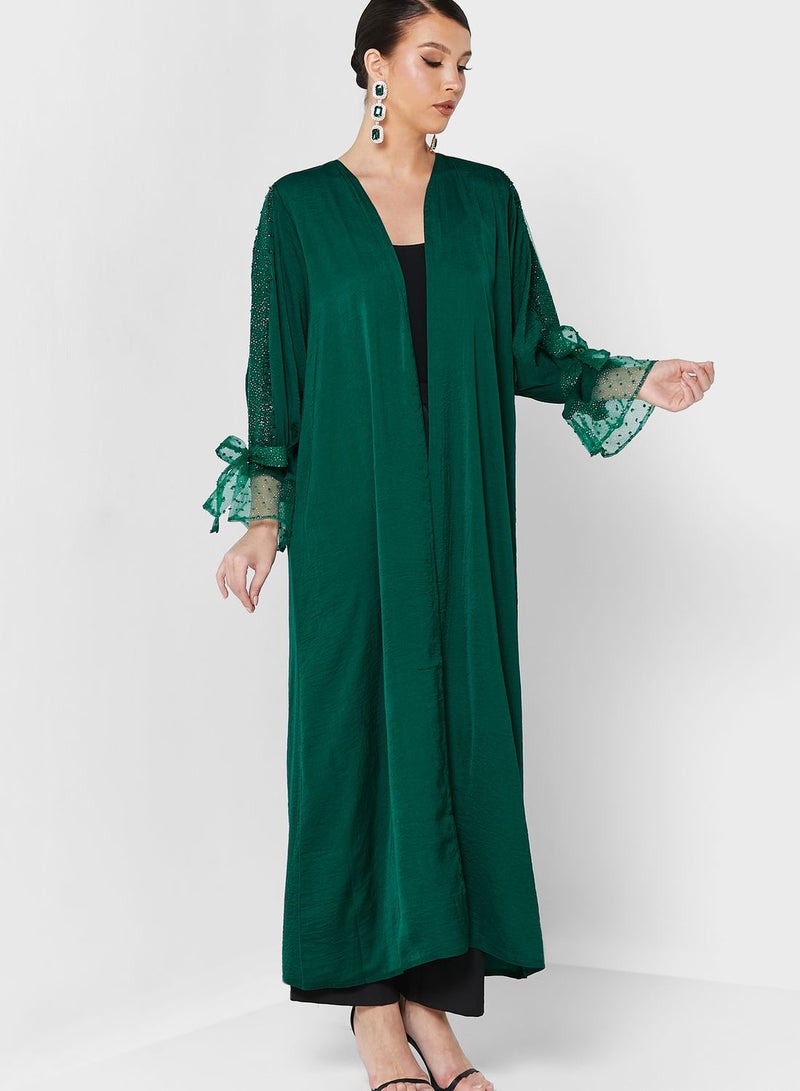 Khizana Sleeve Tie Detail Abaya With Sheila - Image 5