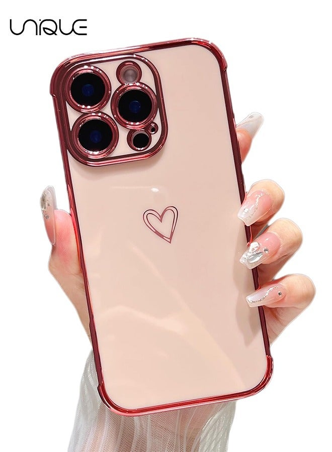 يونيك متوافق مع غطاء iPhone 16 Pro Max ، غطاء قلب الحب بالكهرباء غطاء حماية الكاميرا الأنيق TPU جراب خلفي واقي مقاوم للصدمات لهاتف iPhone 16 Pro Max - وردي - Image 1