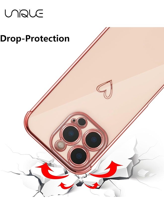 يونيك متوافق مع غطاء iPhone 16 Pro Max ، غطاء قلب الحب بالكهرباء غطاء حماية الكاميرا الأنيق TPU جراب خلفي واقي مقاوم للصدمات لهاتف iPhone 16 Pro Max - وردي - Image 2