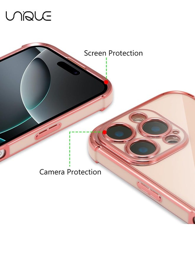 يونيك متوافق مع غطاء iPhone 16 Pro Max ، غطاء قلب الحب بالكهرباء غطاء حماية الكاميرا الأنيق TPU جراب خلفي واقي مقاوم للصدمات لهاتف iPhone 16 Pro Max - وردي - Image 3