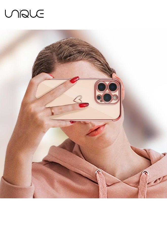 يونيك متوافق مع غطاء iPhone 16 Pro Max ، غطاء قلب الحب بالكهرباء غطاء حماية الكاميرا الأنيق TPU جراب خلفي واقي مقاوم للصدمات لهاتف iPhone 16 Pro Max - وردي - Image 4