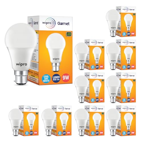 Wipro Garnet 9W LED Bulb for Home & Office |Cool Day White (6500K) | B22 Base|220 degree Light coverage |4Kv Surge Protection |400V High Voltage Protection |Energy Efficient | Pack of 10 - Image 1