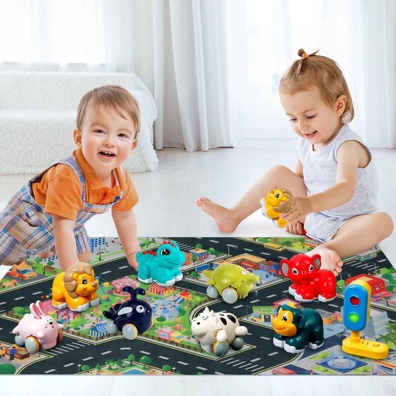 Kiddiworld Animal Car Toys for 1 Year Old Boy Gifts: Mini Trucks with Playmat/Storage Box for Toddler Age 1-2, 1st One First Christmas Birthday Gift for Infant Baby 12-18 Months - Image 3