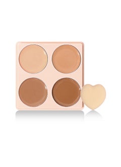 Ushas 4  Color Concealer Pot Set - Contour Palette for Dark Circles with Powder Puffy - 4 in 1 Full Coverage Color Correcting Foundation Concealer for Contour & Highlight Eye Brightener#02  - Image 1