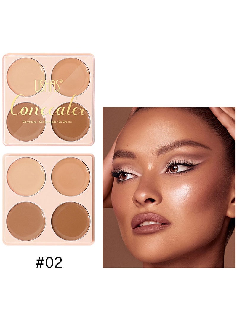 Ushas - 4  Color Concealer Pot Set - Contour Palette for Dark Circles with Powder Puffy - 4 in 1 Full Coverage Color Correcting Foundation Concealer for Contour & Highlight Eye Brightener#02 - Image 1