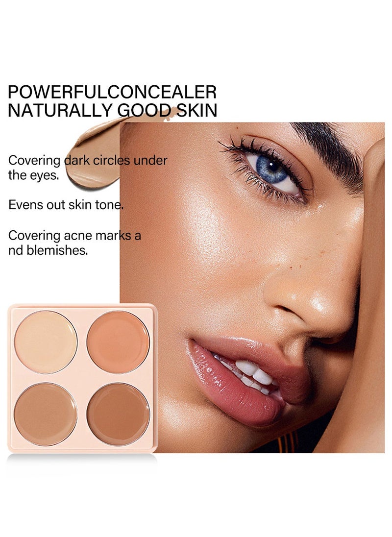 Ushas - 4  Color Concealer Pot Set - Contour Palette for Dark Circles with Powder Puffy - 4 in 1 Full Coverage Color Correcting Foundation Concealer for Contour & Highlight Eye Brightener#02 - Image 1