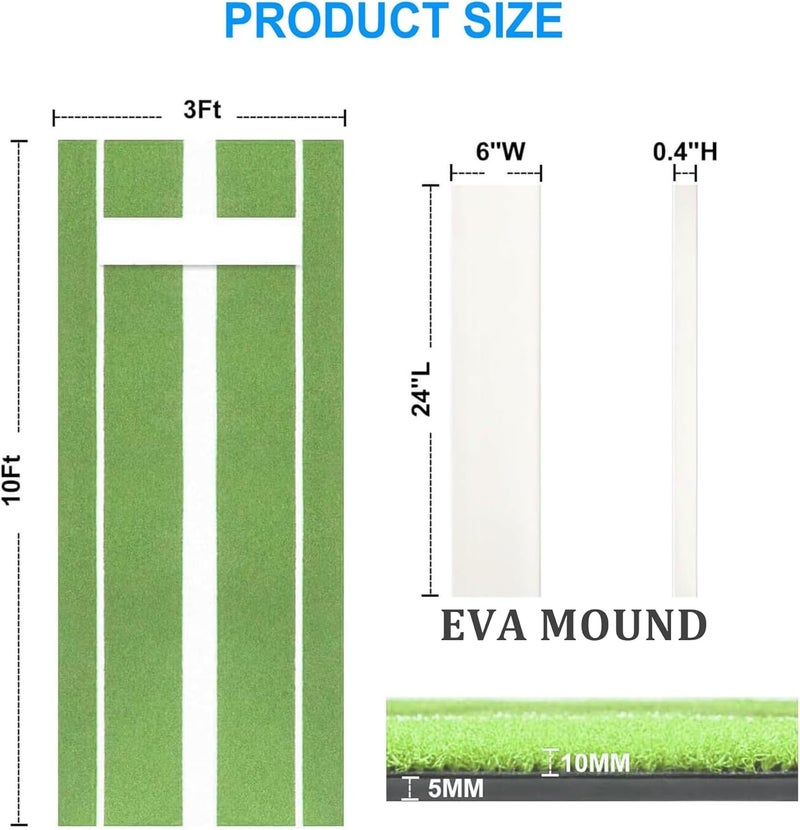 Wemily 10x3 ft Softball Pitching Mat with Mound - Antifade Turf, Antislip Foam Backing - Fastpitch Equipment for Softball and Baseball Pitchers Practice - Image 2