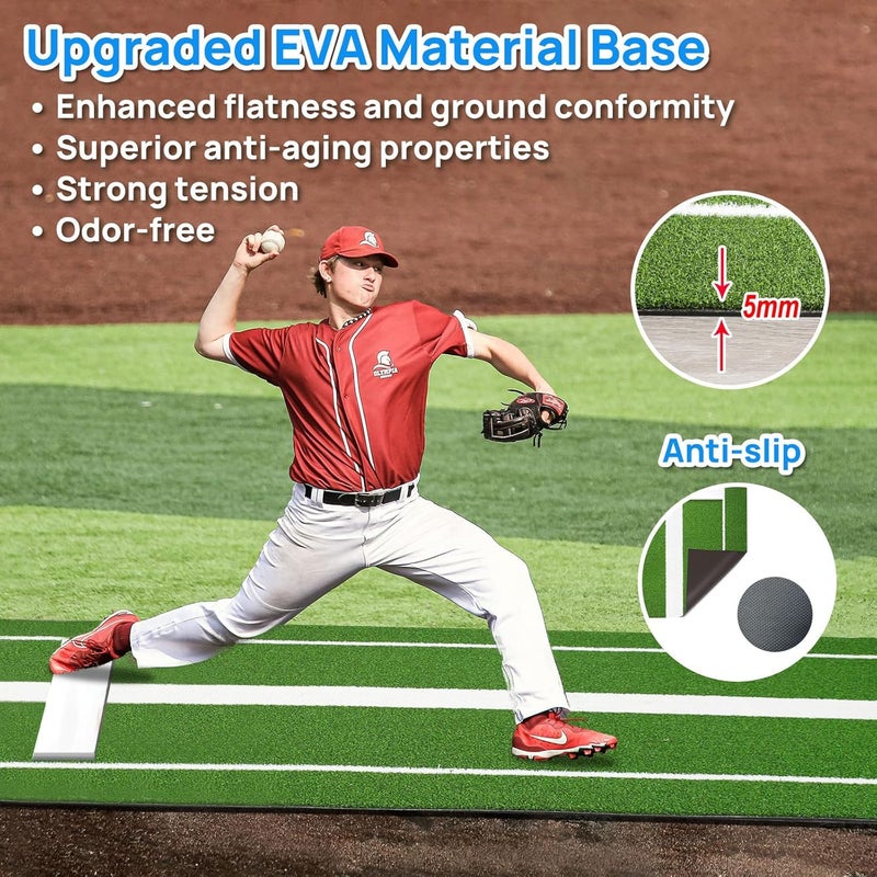 Wemily 10x3 ft Softball Pitching Mat with Mound - Antifade Turf, Antislip Foam Backing - Fastpitch Equipment for Softball and Baseball Pitchers Practice - Image 4