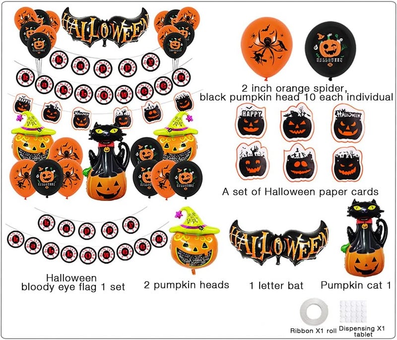 klarako 1 Set Halloween Balloon Party Supplies Foil Pumpkin Balloons Confetti Balloons Halloween Sequin Balloons Decorations Suitable for Kids Boys Girls Halloween Party - Image 3