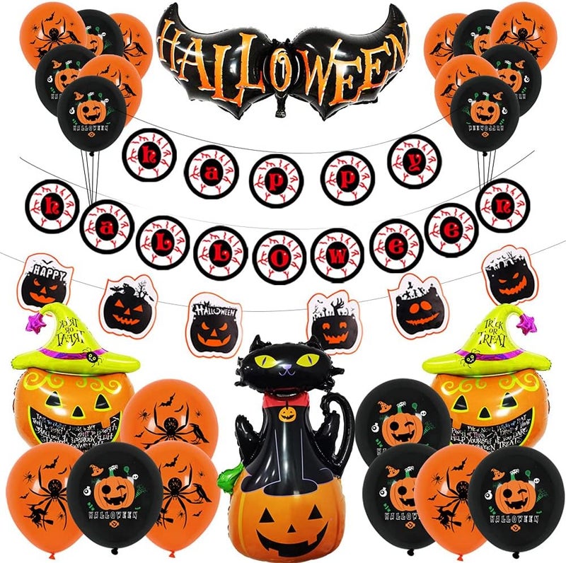 klarako 1 Set Halloween Balloon Party Supplies Foil Pumpkin Balloons Confetti Balloons Halloween Sequin Balloons Decorations Suitable for Kids Boys Girls Halloween Party - Image 1