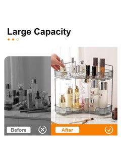 Excefore 2 Tier Corner Bathroom Countertop Organizer, 2 Tiers Vanity Trays for Bathroom Counter, Makeup Organizer, Perfume Tray, Kitchen Spice Rack, Fits 90 Corner, Smoky Gray  - Image 3