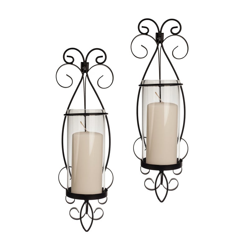 Danya B San Remo Wall Candle Sconce Set with Glass Hurricanes  Wrought Iron  Set of 2 Easy to Hang  Contemporary Home Dcor by Danya B 