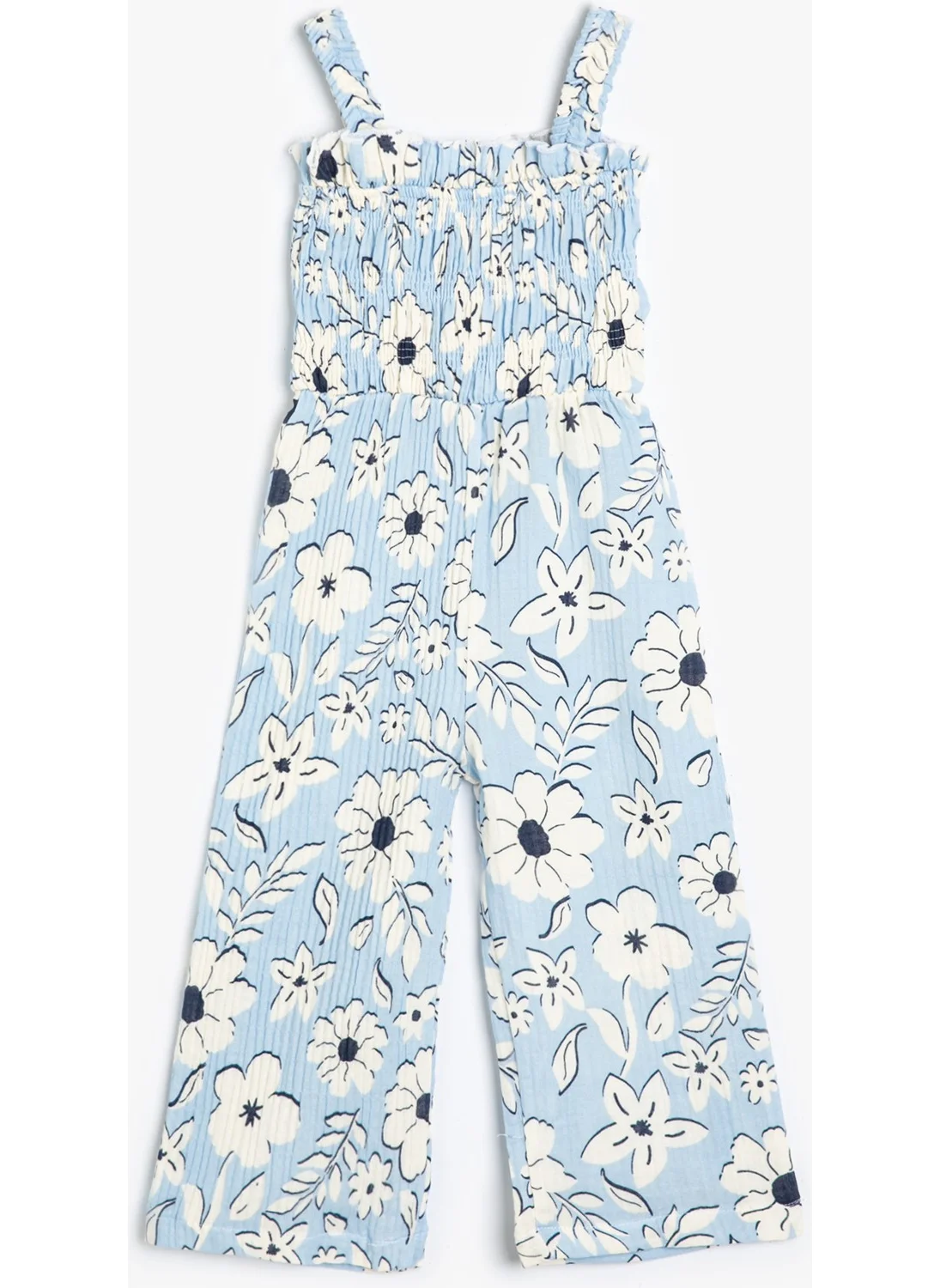 كوتون Koton Floral Jumpsuit Wide Leg Straps Textured Cotton