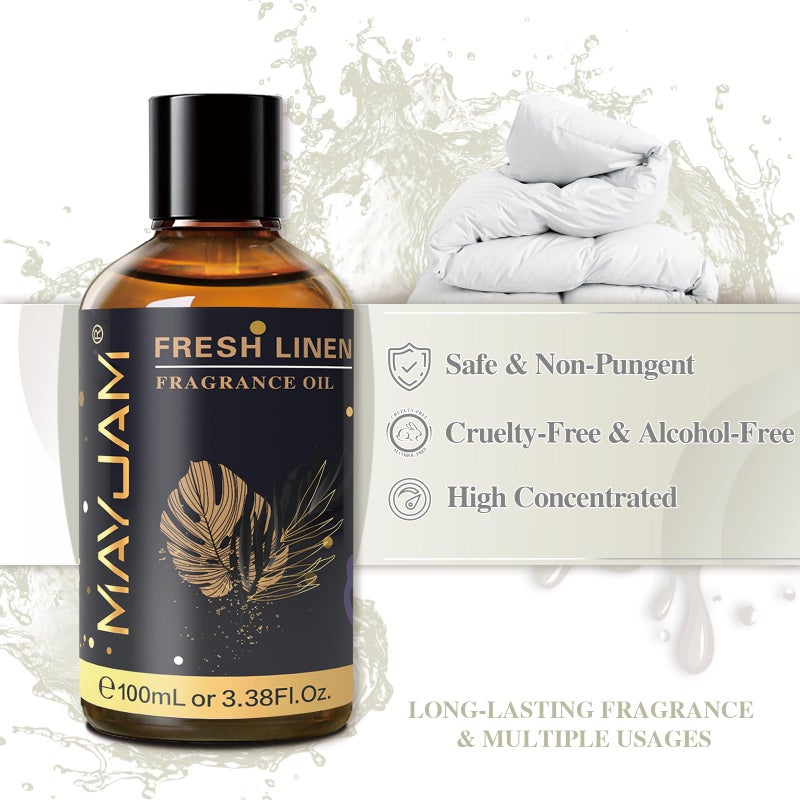 MAYJAM 100ML/3.38FL.OZ Fresh Linen Fragrance Oils with Glass Dropper, Essential Oils for Diffusers for Home, Long Lasting Scented Oils for Diffusers Soap Candle Making - Image 3