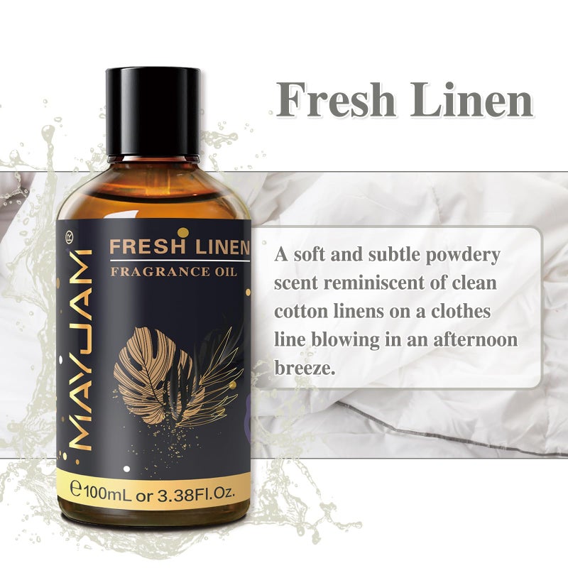 MAYJAM 100ML/3.38FL.OZ Fresh Linen Fragrance Oils with Glass Dropper, Essential Oils for Diffusers for Home, Long Lasting Scented Oils for Diffusers Soap Candle Making - Image 4