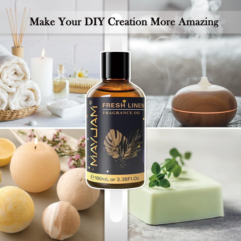 MAYJAM 100ML/3.38FL.OZ Fresh Linen Fragrance Oils with Glass Dropper, Essential Oils for Diffusers for Home, Long Lasting Scented Oils for Diffusers Soap Candle Making - Image 5