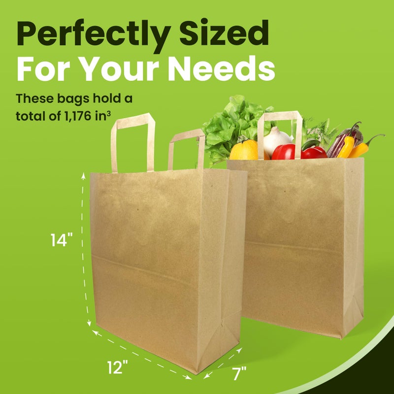 Reli. Paper Grocery Bags w/Handles (100 Pcs, Bulk)(12"x7"x14") Large Paper Grocery Bags with Handles - Heavy Duty 57 Lbs Basis - Shopping, Takeout/To Go, Retail (Brown/Kraft) - Image 3