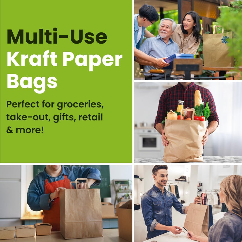 Reli. Paper Grocery Bags w/Handles (100 Pcs, Bulk)(12"x7"x14") Large Paper Grocery Bags with Handles - Heavy Duty 57 Lbs Basis - Shopping, Takeout/To Go, Retail (Brown/Kraft) - Image 5