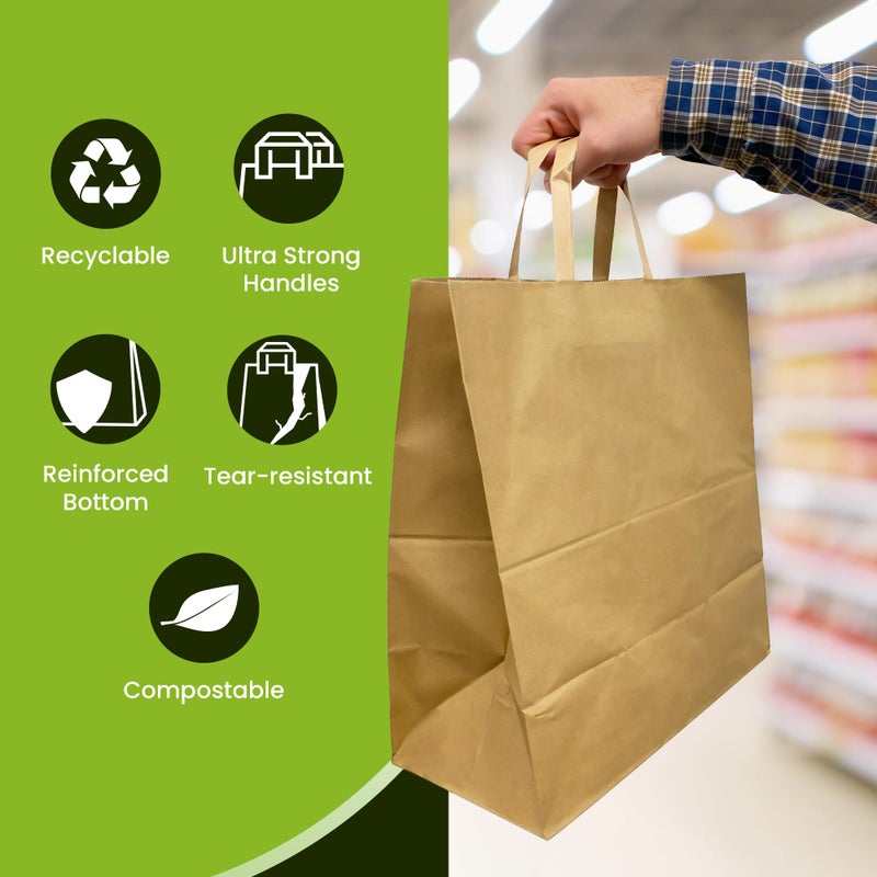 Reli. Paper Grocery Bags w/Handles (100 Pcs, Bulk)(12"x7"x14") Large Paper Grocery Bags with Handles - Heavy Duty 57 Lbs Basis - Shopping, Takeout/To Go, Retail (Brown/Kraft) - Image 4