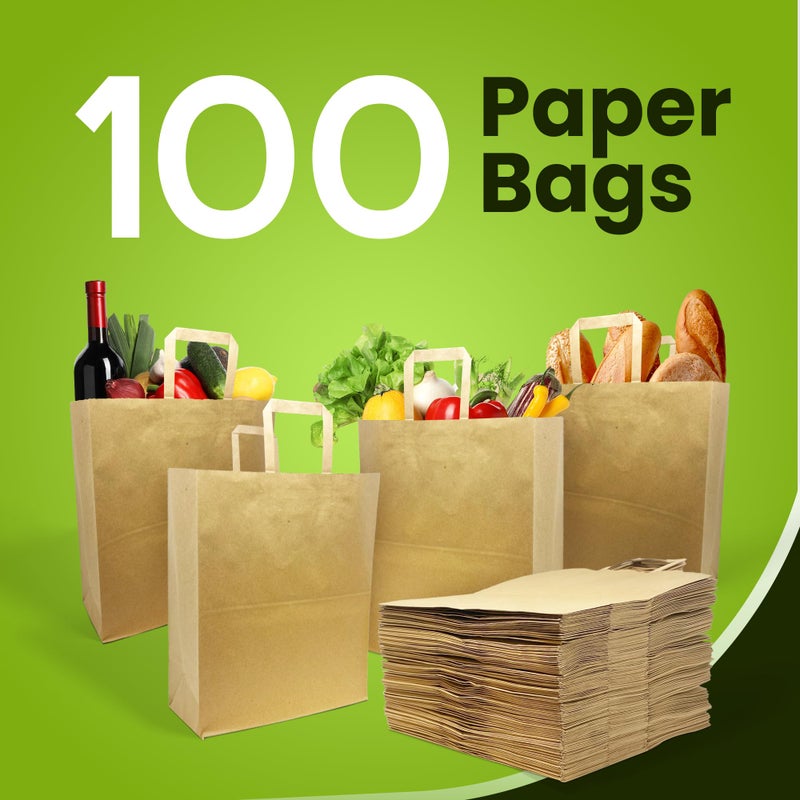 Reli. Paper Grocery Bags w/Handles (100 Pcs, Bulk)(12"x7"x14") Large Paper Grocery Bags with Handles - Heavy Duty 57 Lbs Basis - Shopping, Takeout/To Go, Retail (Brown/Kraft) - Image 2