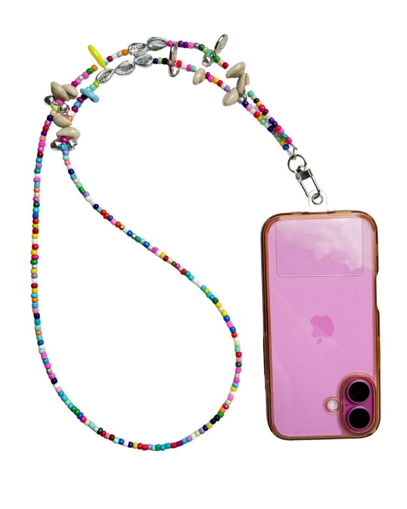 ARENDELLE Navratri Colourful Beads and Shells Phone Sling - Handcrafted Vibrant Mobile Sling Chains [AMS044] Multicolour - Image 3