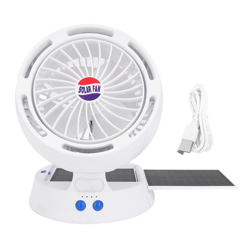 Solar Camping Fan: 5200mAh Rechargeable Battery, Long Battery Life - Multi-Angle Adjustable Solar Fan With Light for Outdoor Camping, Power Outages, Travel - Image 1
