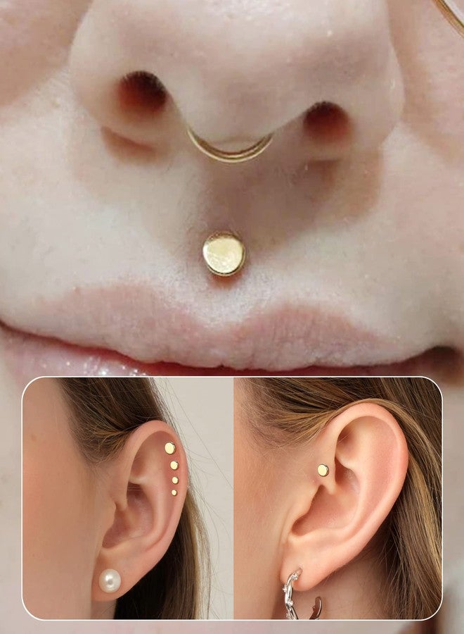 Melighting 14K Gold Threadless Earrings 16G Gold Flat Back Earrings Tiny Flat Disc Threadless Push in Labret Stud Gold Tragus Piercing Jewelry for Women Conch Helix Stud - Image 2