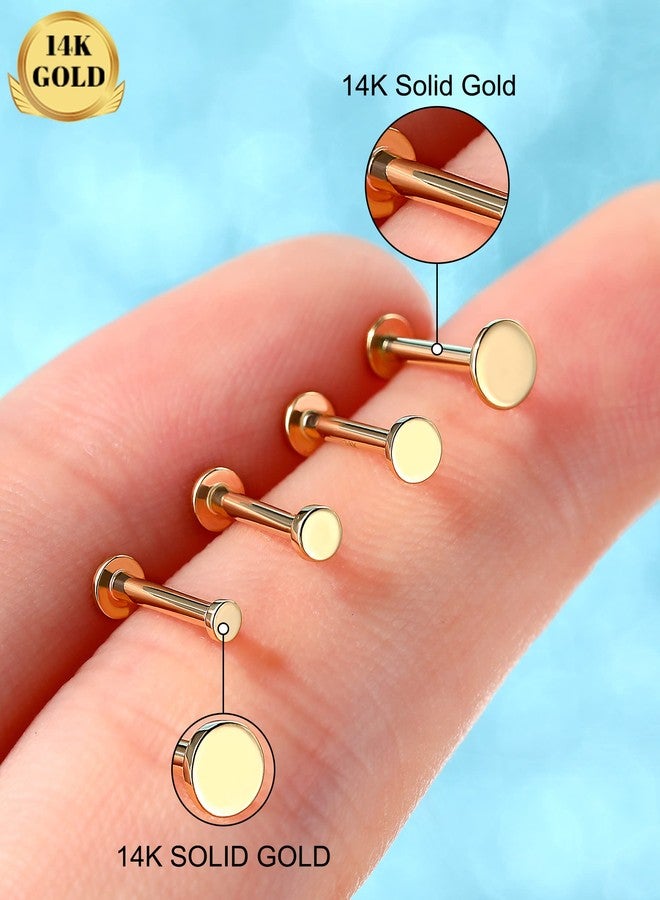 Melighting 14K Gold Threadless Earrings 16G Gold Flat Back Earrings Tiny Flat Disc Threadless Push in Labret Stud Gold Tragus Piercing Jewelry for Women Conch Helix Stud - Image 4
