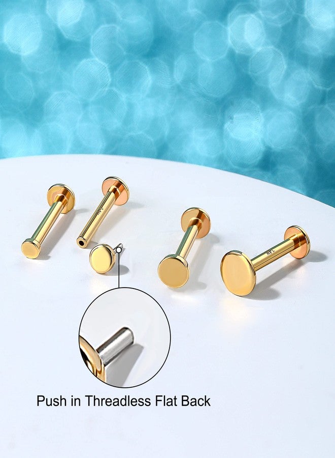Melighting 14K Gold Threadless Earrings 16G Gold Flat Back Earrings Tiny Flat Disc Threadless Push in Labret Stud Gold Tragus Piercing Jewelry for Women Conch Helix Stud - Image 5
