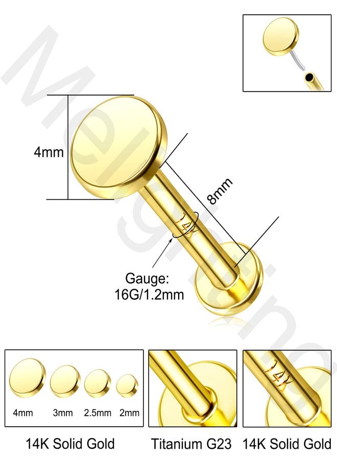 Melighting 14K Gold Threadless Earrings 16G Gold Flat Back Earrings Tiny Flat Disc Threadless Push in Labret Stud Gold Tragus Piercing Jewelry for Women Conch Helix Stud - Image 3