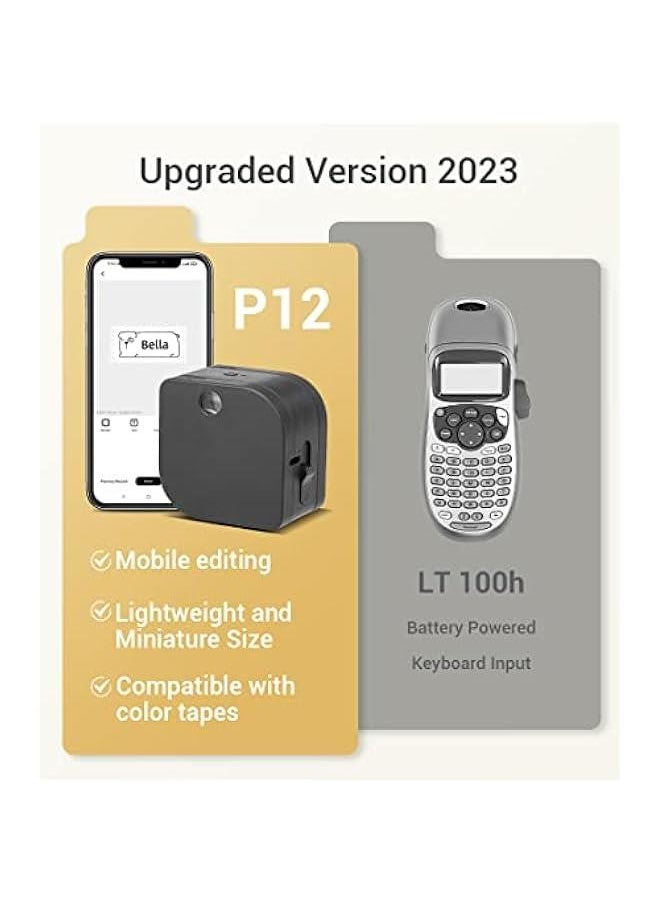 Label Maker - Label Maker Machine with Tape P12, Portable Bluetooth Label Printer Handheld Built-in Cutter Small Label Maker, Mini Thermal Transfer Printer with Template for Product Organizing