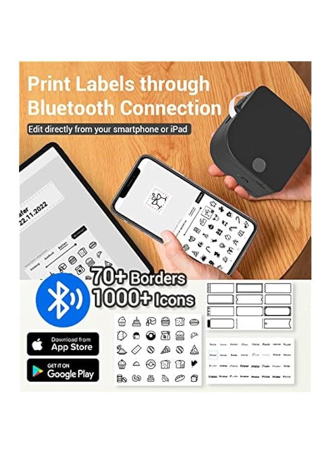 Label Maker - Label Maker Machine with Tape P12, Portable Bluetooth Label Printer Handheld Built-in Cutter Small Label Maker, Mini Thermal Transfer Printer with Template for Product Organizing