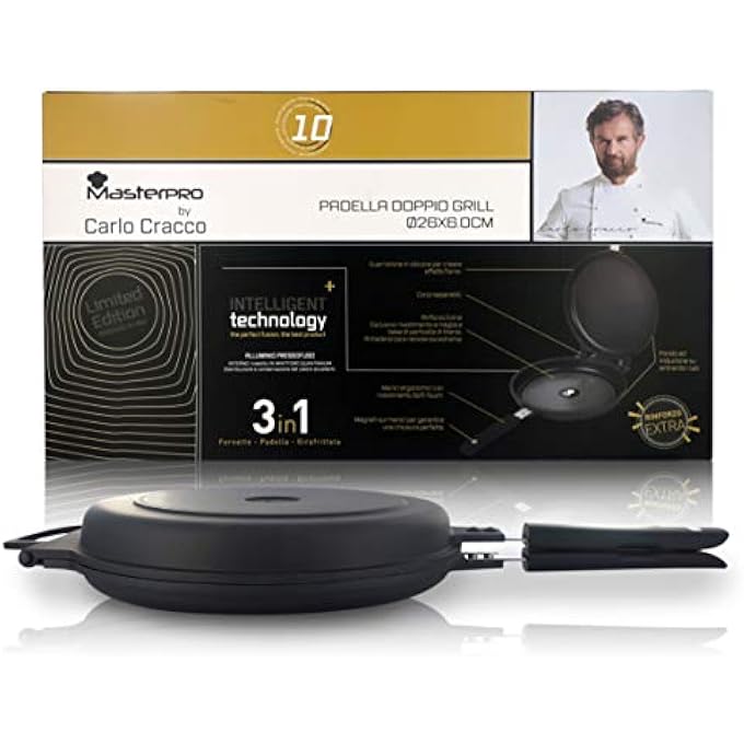 MasterPro Carlo Cracco Double Round Grill Pan With Oven Effect 26 Cm Separable Bodies With Stone Effect NonStick Coating - Image 2