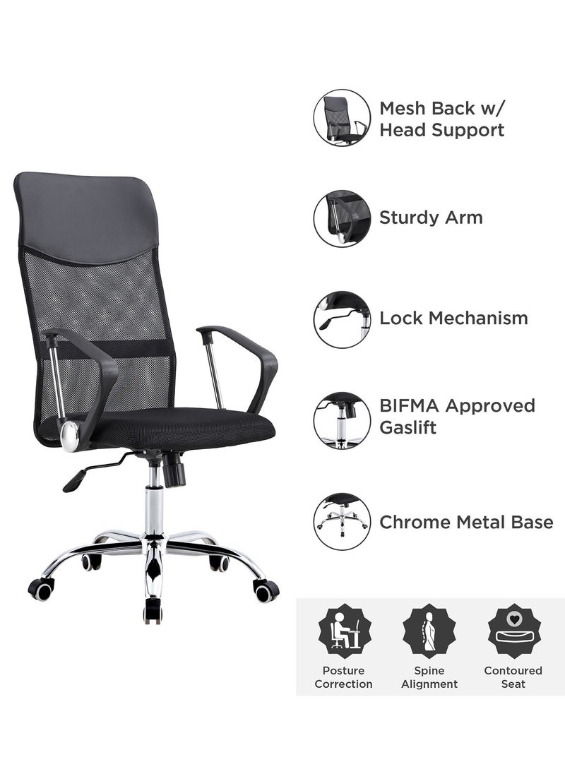 Ergonomic Office Chair Comfortable Mid Back Mesh Chair with Armrests, Adjustable Height, Swivel Chair, 360° Rotatable with Wheels Black