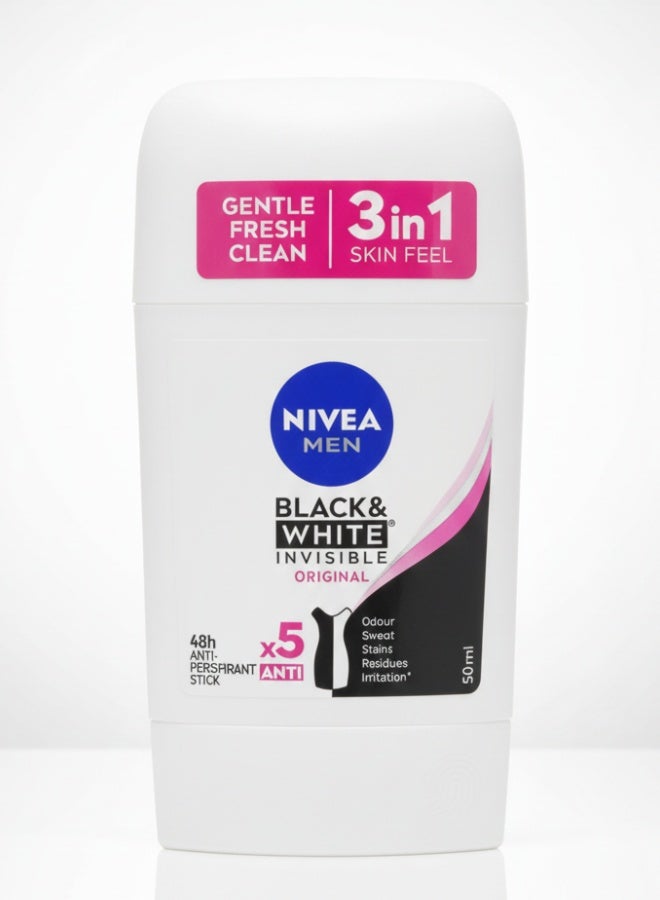 Nivea Black and White Invisible Clear Antiperspirant Deodorant Stick 48H Active Protection 50 ml Long Lasting Freshness No Stain Protection - Image 1