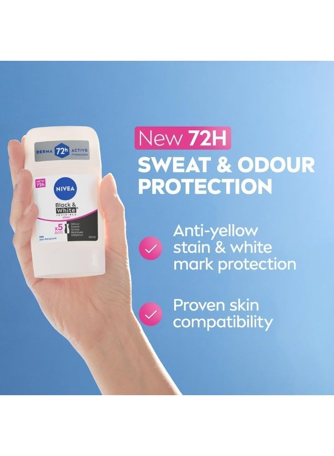 Nivea Black and White Invisible Clear Antiperspirant Deodorant Stick 48H Active Protection 50 ml Long Lasting Freshness No Stain Protection - Image 3