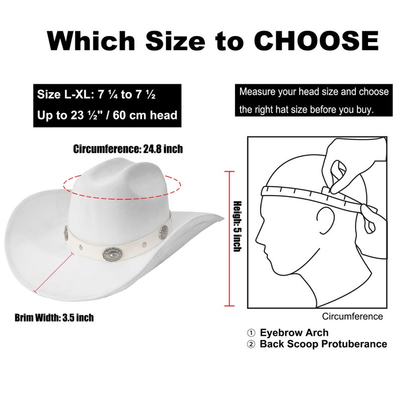 Foeran Classic Western Suede Cowboy Hat for Men's Women's,Wide Brim Felt Fedora Cowgirl Hats for Cowboy and Cowgirl (US, Alpha, Large, X-Large, White-A) - Image 4