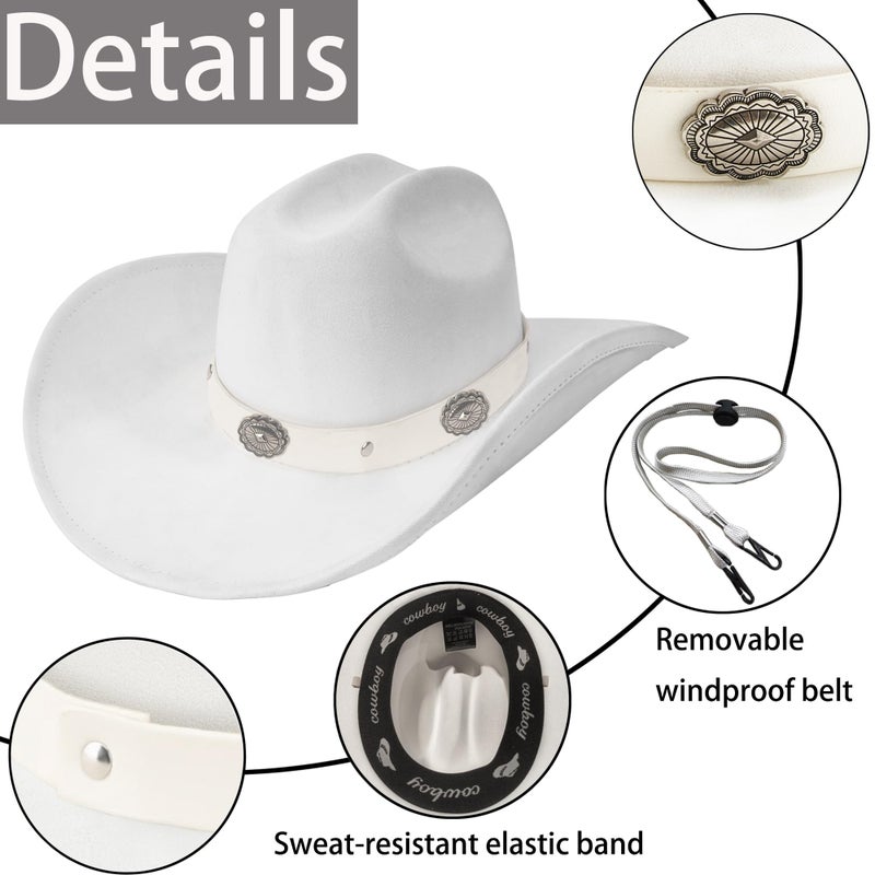 Foeran Classic Western Suede Cowboy Hat for Men's Women's,Wide Brim Felt Fedora Cowgirl Hats for Cowboy and Cowgirl (US, Alpha, Large, X-Large, White-A) - Image 2