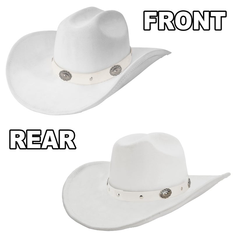 Foeran Classic Western Suede Cowboy Hat for Men's Women's,Wide Brim Felt Fedora Cowgirl Hats for Cowboy and Cowgirl (US, Alpha, Large, X-Large, White-A) - Image 3