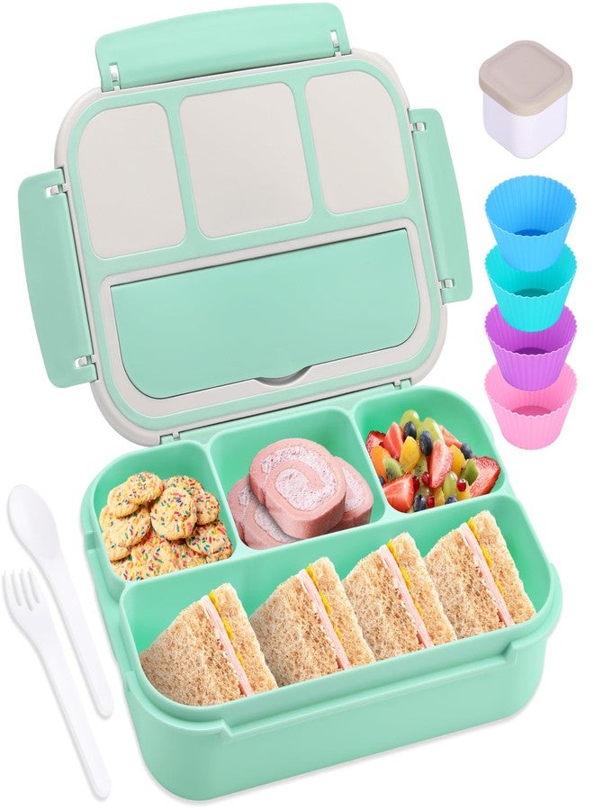 shell and turtle Bento Box Adult Lunch Box, Lunch Containers for Kids Girls Boys with 4 Compartments, Lunchable Food Container with Utensils, Sauce Jar, Muffin Liners, 40 Oz/5 Cup, Seafoam Green - Image 1