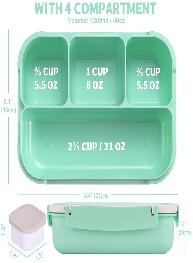 shell and turtle Bento Box Adult Lunch Box, Lunch Containers for Kids Girls Boys with 4 Compartments, Lunchable Food Container with Utensils, Sauce Jar, Muffin Liners, 40 Oz/5 Cup, Seafoam Green - Image 2