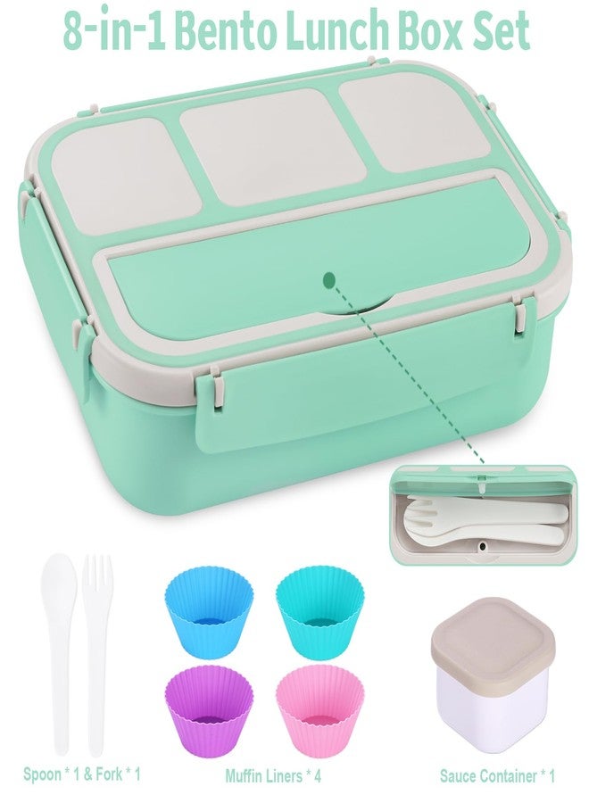 shell and turtle Bento Box Adult Lunch Box, Lunch Containers for Kids Girls Boys with 4 Compartments, Lunchable Food Container with Utensils, Sauce Jar, Muffin Liners, 40 Oz/5 Cup, Seafoam Green - Image 5