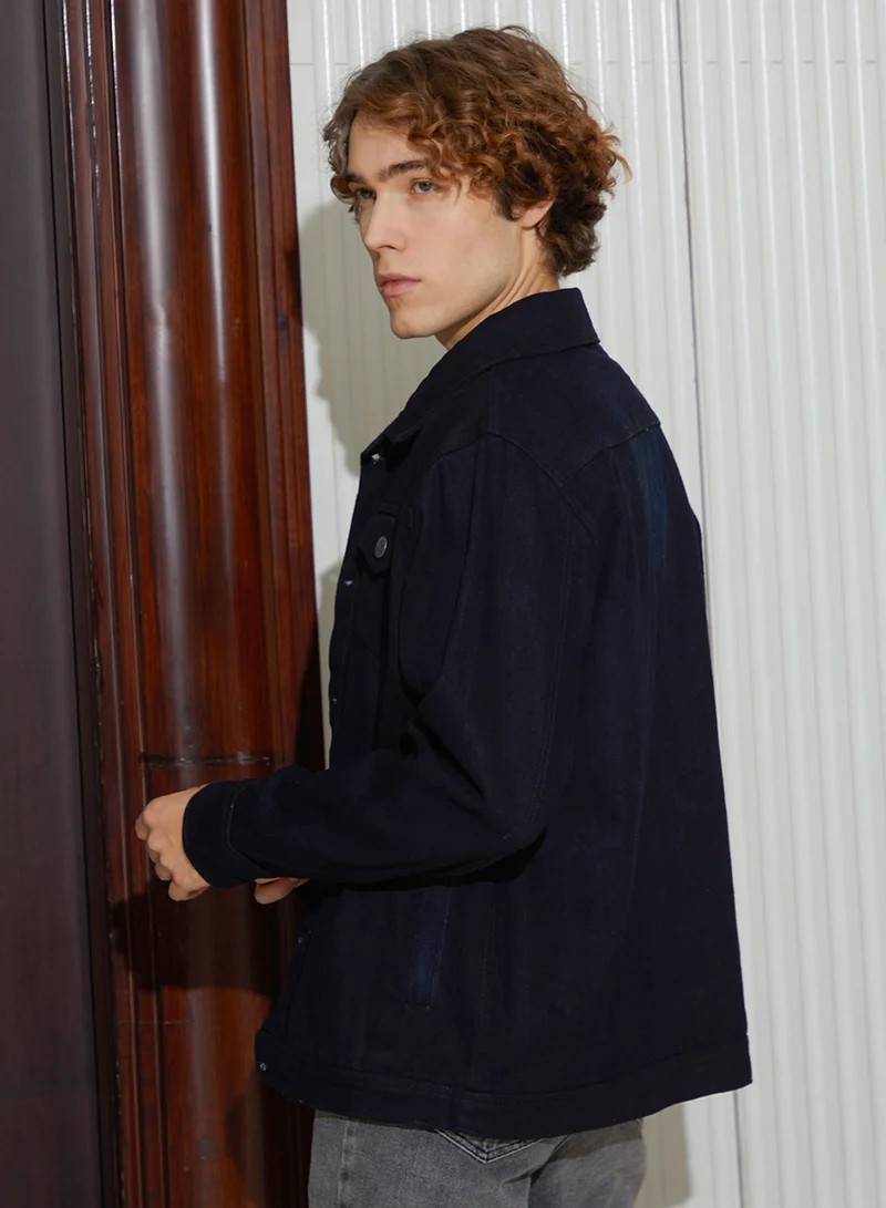 كامبوس سوترا Men's Prussian Blue Dark-Wash Relaxed Denim Jacket