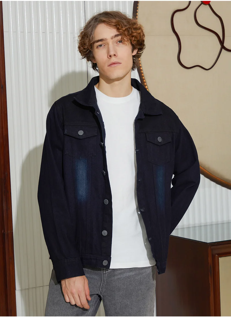 Campus Sutra Men's Prussian Blue Dark-Wash Relaxed Denim Jacket