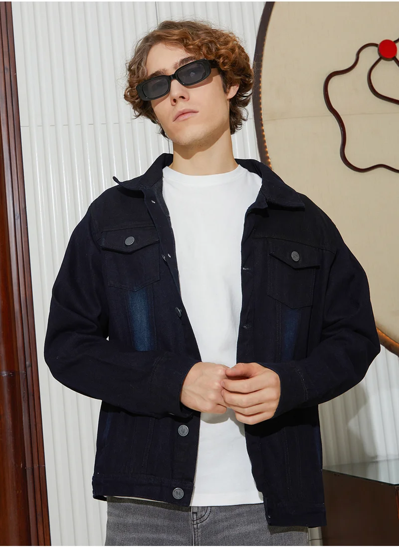 Campus Sutra Men's Prussian Blue Dark-Wash Relaxed Denim Jacket
