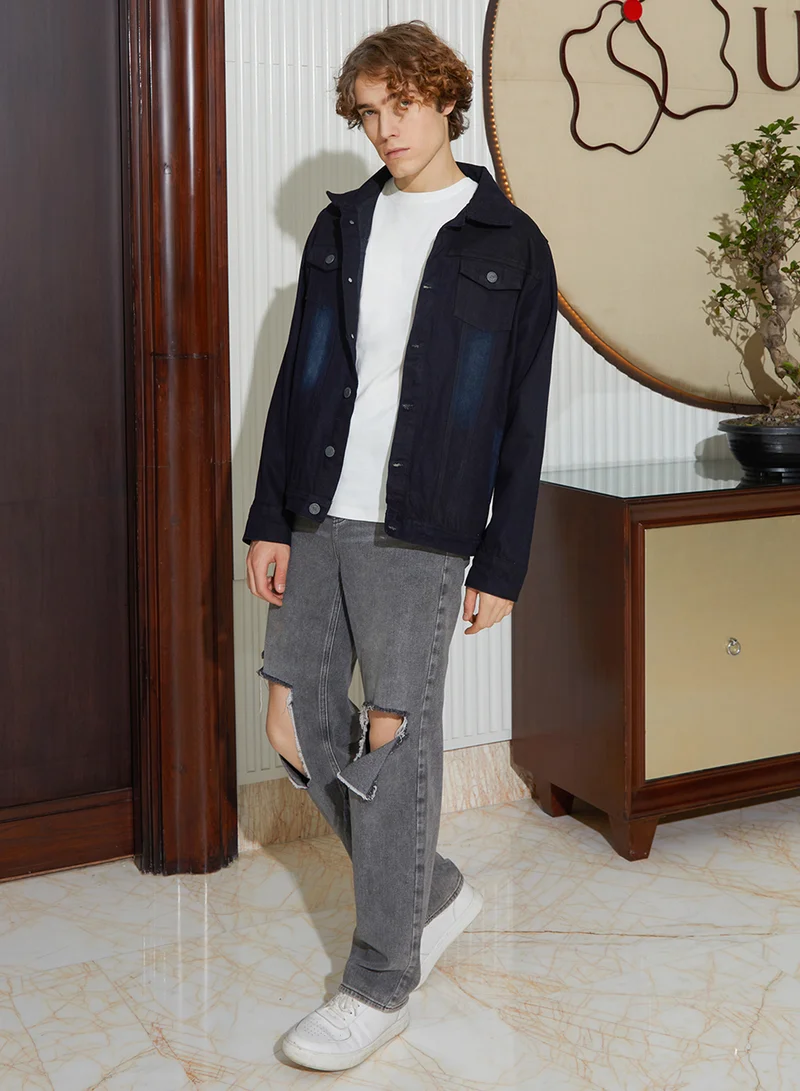 كامبوس سوترا Men's Prussian Blue Dark-Wash Relaxed Denim Jacket